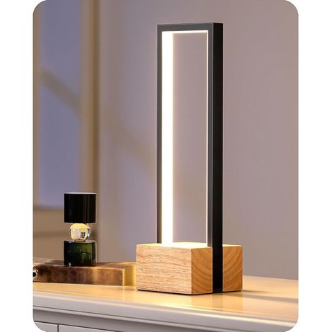 Led-nachttischlampe Aus Holz, Touch-bedienung, Stufenlos Dimmbar, 3 Farbtemperaturen, Modernes Design