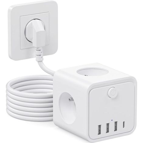 7-in-1 Usb-steckdosenleiste Mit 3 Steckdosen, 1 Usb-c-anschluss Und 3 Usb-anschlüssen, 1,5 M Kabel, Steckdosenleiste Mit Überspannungsschutzschalter