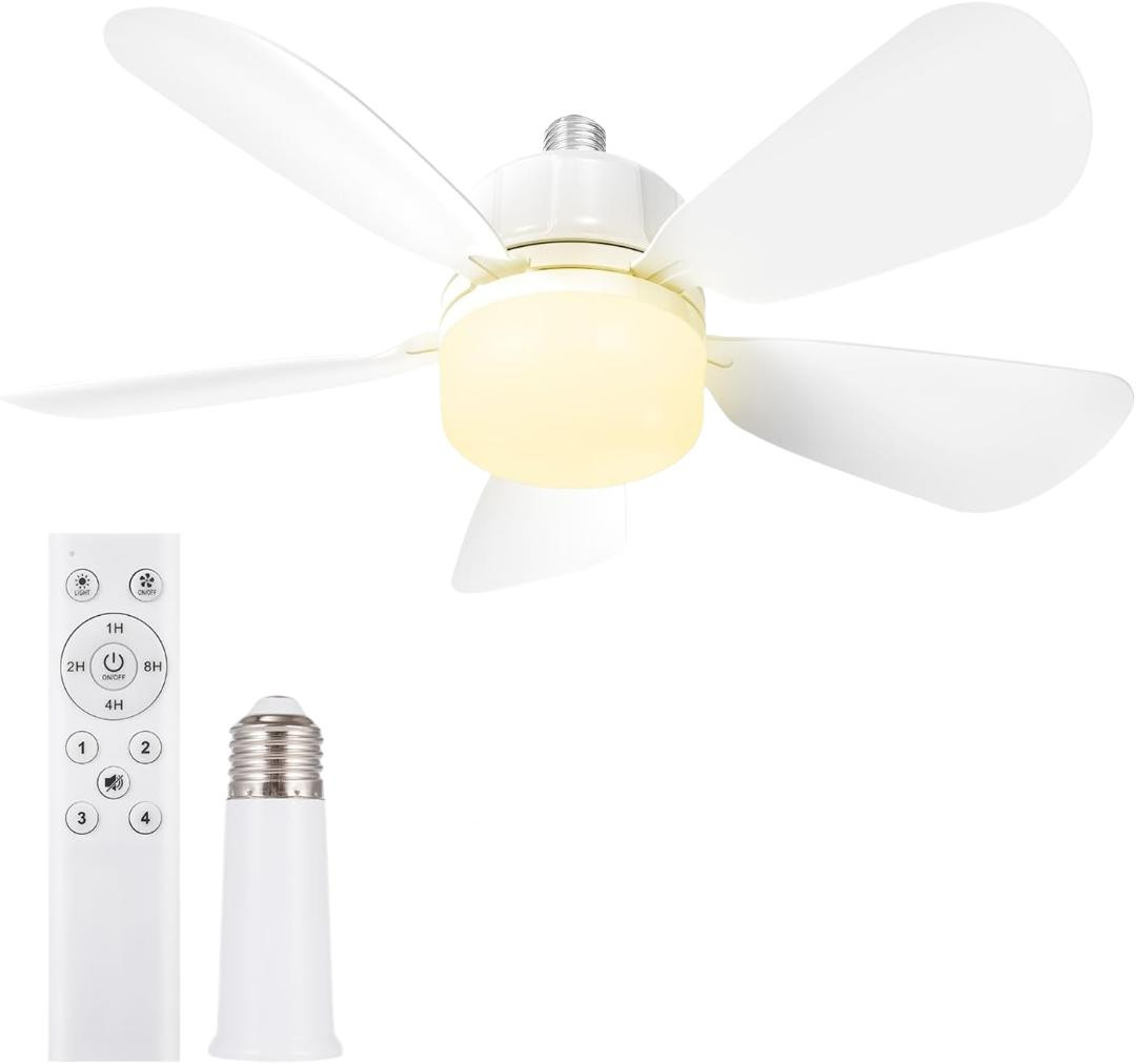 50cm Ventilateur À Douille Avec E27 Base, Ventilateur À Douille À Lumière Led Pour Salle De Bain, Cuisine, Chambre Et Garage, 1 Pack