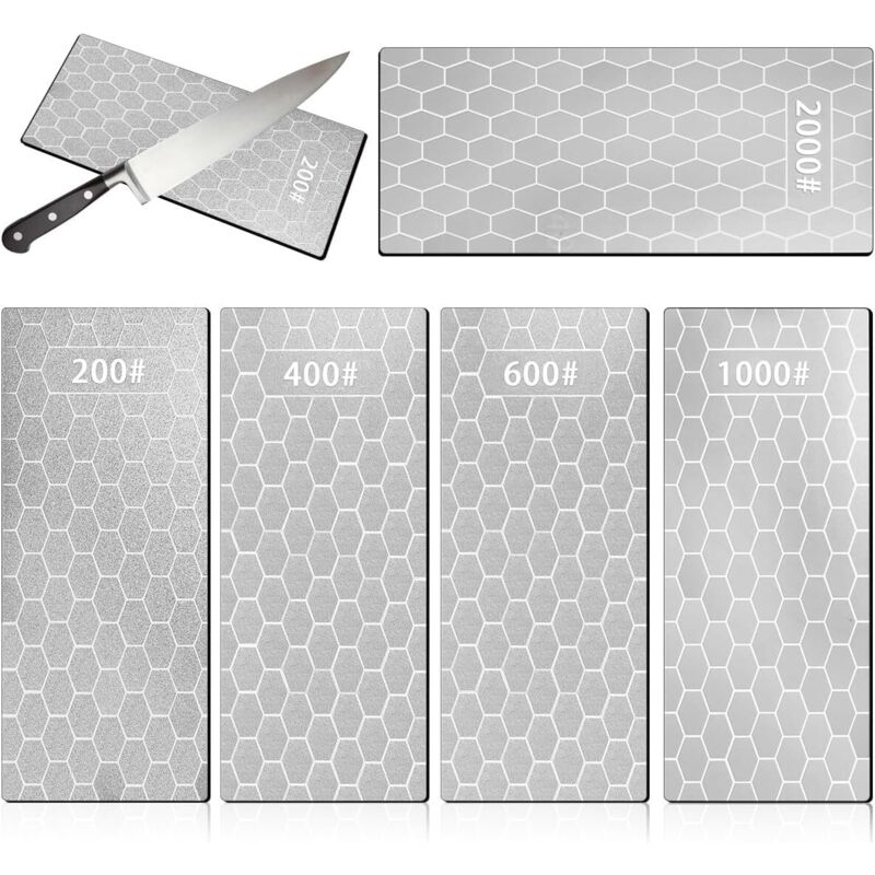5-teiliges Diamant-schärfstein-set, Diamant-messerschärfplatten, Körnung 200/400/600/1000/2000, Wabenstruktur Mit Rutschfester Unterseite Für Scheren, Messer Und Werkzeuge.