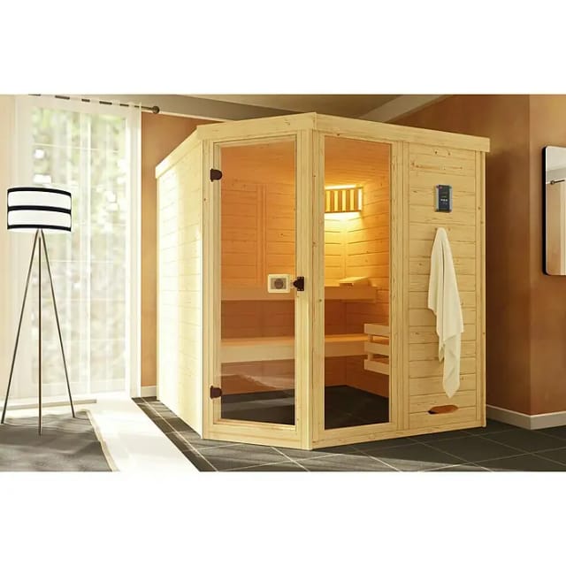 WEKA Sauna »Laukkala 3«, ohne Ofen, 192 x 200 x 192 cm, mit Fenster - braun