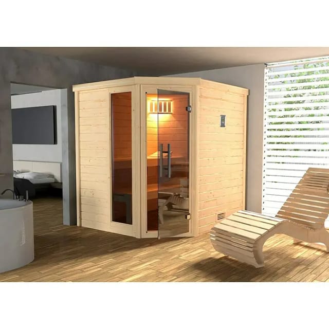 WEKA Sauna »Turku 1«, BxHxT: 195 x 205 x 178 cm, mit Glastür - beige