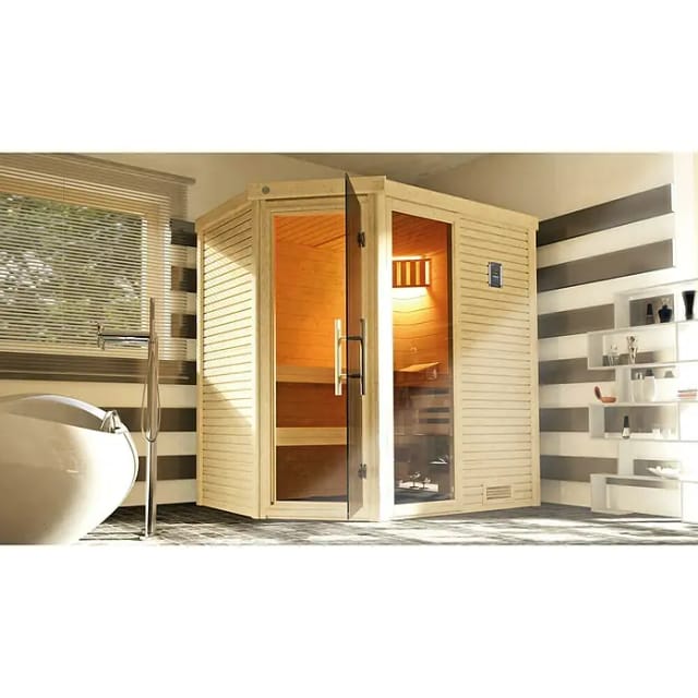 WEKA Ecksauna »Cubilis 2«, ohne Ofen, 195 x 205 x 195 cm, mit Fenster - braun