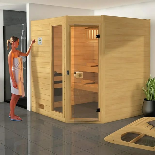 WEKA Ecksauna »Valida Eck 3«, BxHxT: 239 x 203,5 x 189 cm, mit Glastür - beige