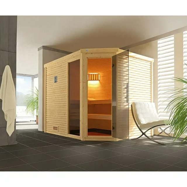 WEKA Ecksauna »Cubilis 3«, ohne Ofen, 245 x 205 x 231 cm, mit Fenster - braun