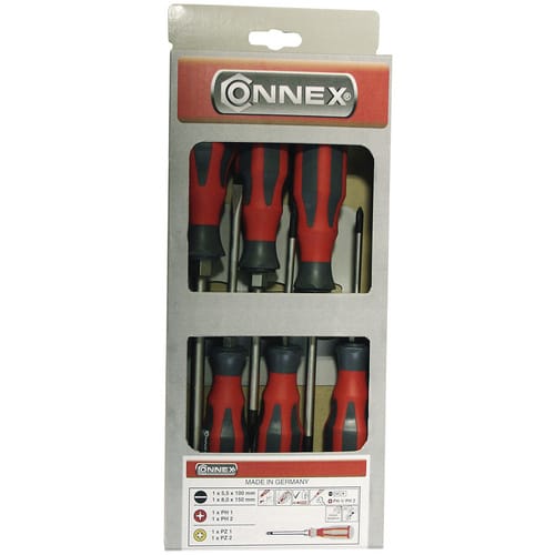 CONNEX Schraubendrehersatz, Stahl, PH/PZ/T, 6-tlg., 597g - rot