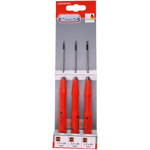 CONNEX Schraubendrehersatz, Stahl, Längsschlitz, 3-tlg., 40g - rot