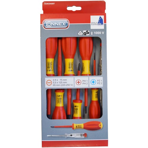 CONNEX Elektrikerschraubendreher-Satz, Metall, PH/PZ, 7-tlg., 505g - rot