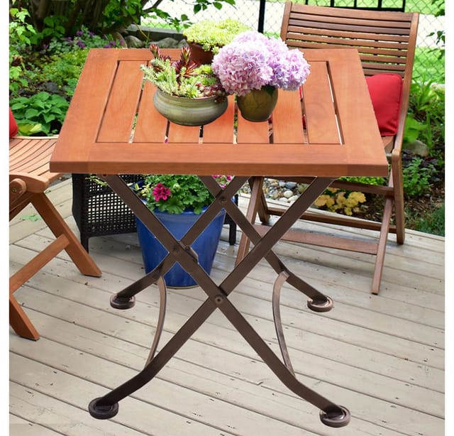 GARDEN PLEASURE Beistelltisch »Wien«, BxHxT: 45 x 45 x 45 cm, Stahl/EukalyptusHolz - braun