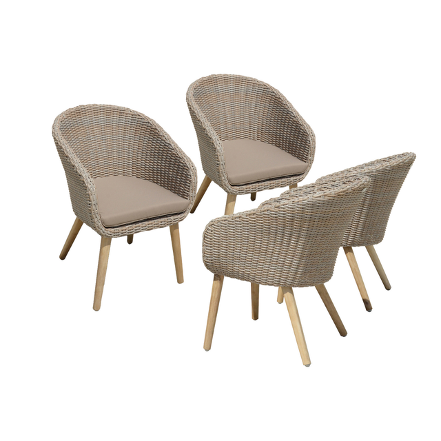 Farbe: braunbeige Gartenstuhl-Set, 4 Sitzplätze, Akazienholz/rattan - beige