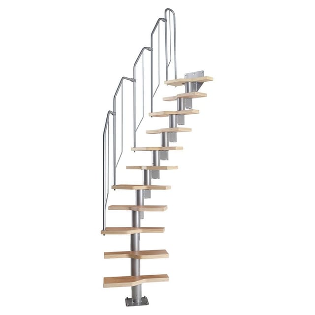 DOLLE Mittelholmtreppe »Aktion«, Geschoßhöhe: 222 - 276 cm, buchefarben, variabler Treppenlauf - silberfarben