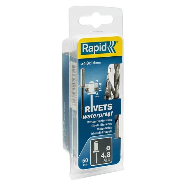 RAPID Blindniete, Ø 4,8 x 14 mm, Aluminium, 50 Stk., inkl. passender Bohrer - silberfarben