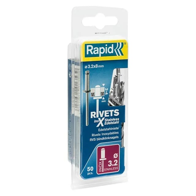RAPID Blindniete, Ø 3,2 x 8 mm, Stahl, 50 Stk., inkl. passender Bohrer - silberfarben