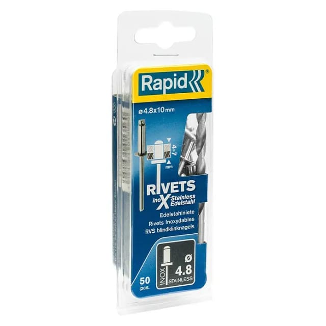 RAPID Blindniete, Ø 4,8 x 10 mm, Stahl, 50 Stk., inkl. passender Bohrer - silberfarben