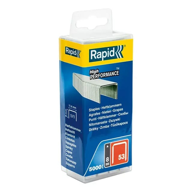 RAPID Tackerklammern, 8 mm, Heftklammer Typ 53, 5000 St., in wiederverschließbarer Kunststoffbox - silberfarben