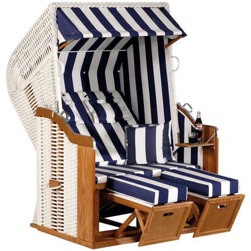 SUNNY SMART Strandkorb »Rustikal«, BxHxT: 125 x 160 x 90 cm, Halblieger, weiß/natur - weiss