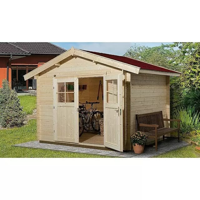 WEKA Gartenhaus »Premium«, Holz, BxHxT: 380 x 262 x 250 cm (Außenmaße inkl. Dachüberstand) - beige