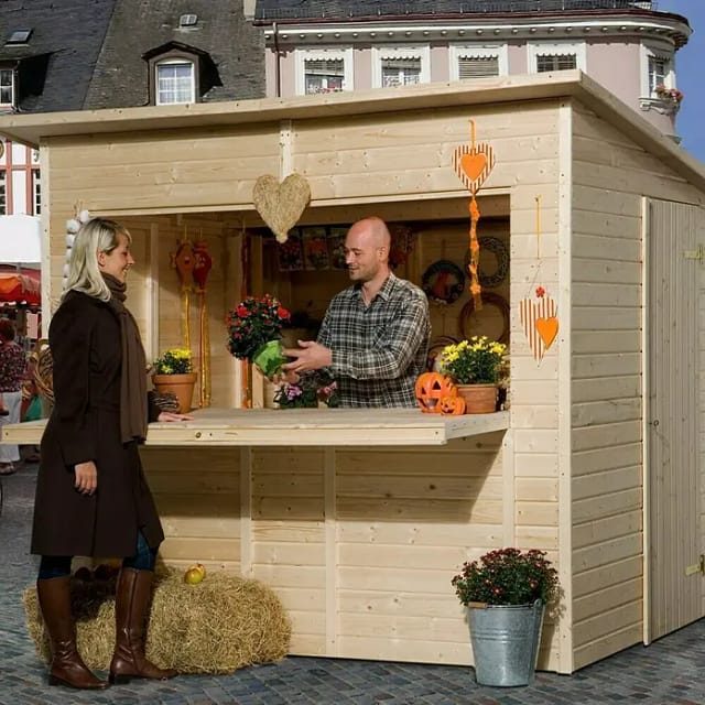 WEKA Gartenhaus »Verkaufshaus 221«, Holz, BxHxT: 283 x 226 x 240 cm (Außenmaße inkl. Dachüberstand) - braun