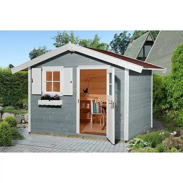 WEKA Gartenhaus »123 Gr.3«, Holz, BxHxT: 390 x 247 x 238 cm (Außenmaße inkl. Dachüberstand) - grau