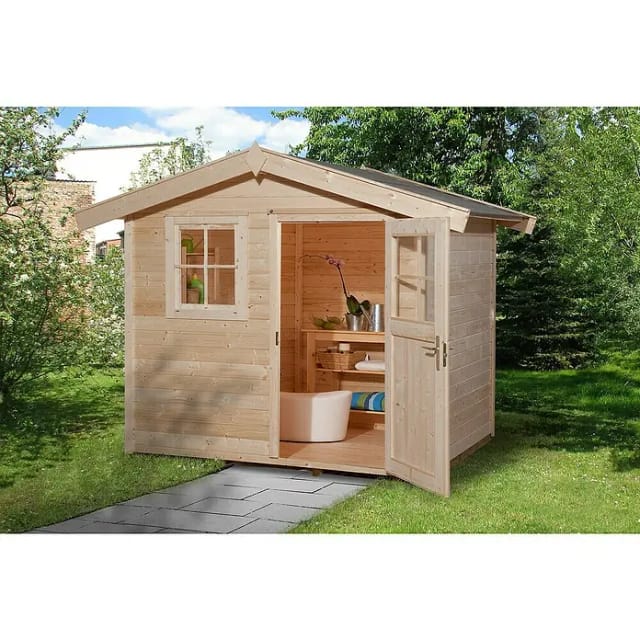 WEKA Gartenhaus »123 Gr.4«, Holz, BxHxT: 380 x 247 x 274 cm (Außenmaße inkl. Dachüberstand) - beige