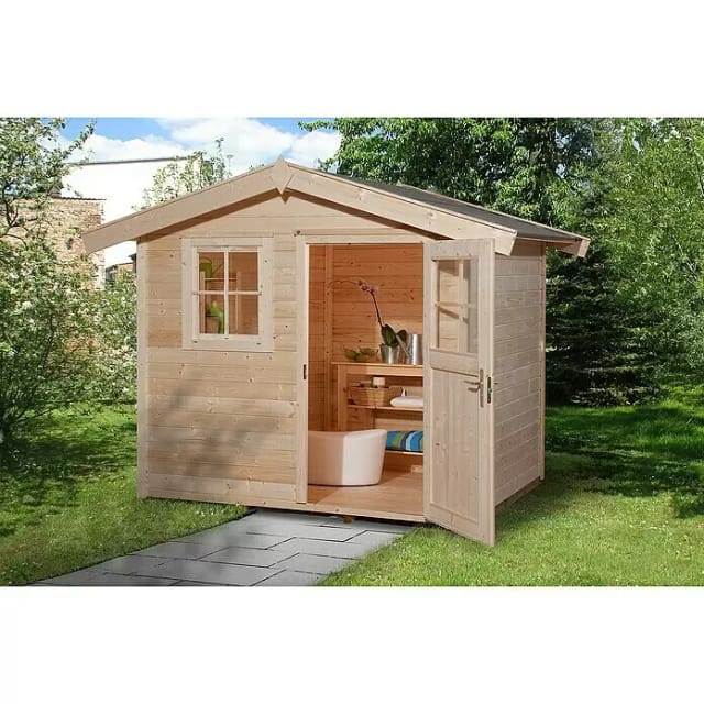 WEKA Gartenhaus »123 Gr.5«, Holz, BxHxT: 390 x 247 x 295 cm (Außenmaße inkl. Dachüberstand) - beige