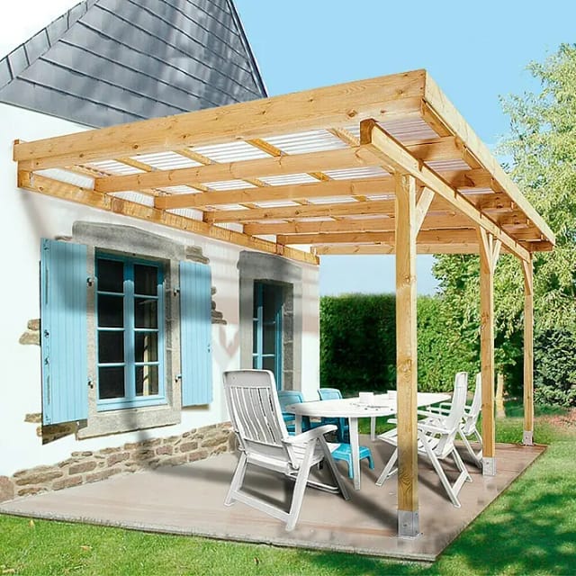 WEKA Terrassenüberdachung »671 Gr. 4«, Breite: 427 cm, Dach: Kunststoff, gruen|braun