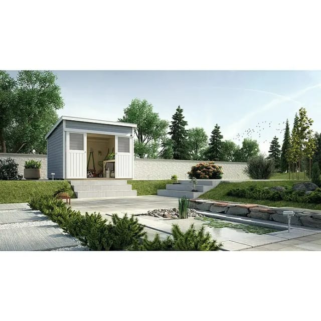 WEKA Gartenhaus »Schiebetürhaus 225 Gr.1«, Holz, BxHxT: 315 x 238 x 249 cm (Außenmaße inkl. Dachüberstand) - grau
