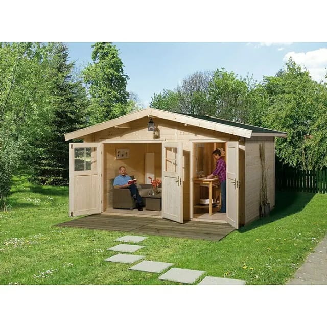 WEKA Gartenhaus »261 Gr.1«, Holz, BxHxT: 460 x 262 x 380 cm (Außenmaße inkl. Dachüberstand) - beige