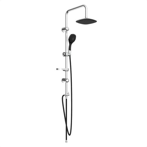 SCHÜTTE Überkopfbrause-Set, Ø Kopfbrause 19 cm, chromfarben/schwarz, eckig - silberfarben