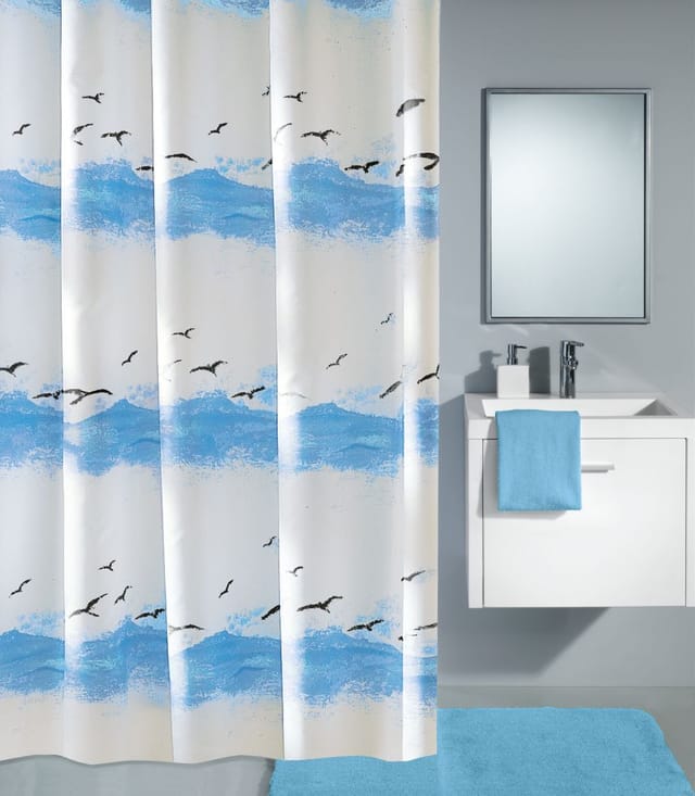 KLEINE WOLKE Duschvorhang »Seaside«, BxH: 180 x 200 cm, Wellen, krokusblau/weiß - weiss