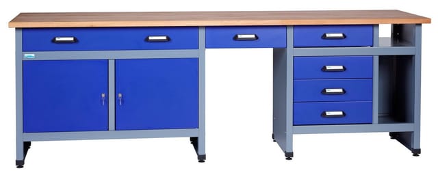 KÜPPER Werkbank, 6 Schubladen und 2 Türen, silberfarben/ultramarinblau, Stahlblech