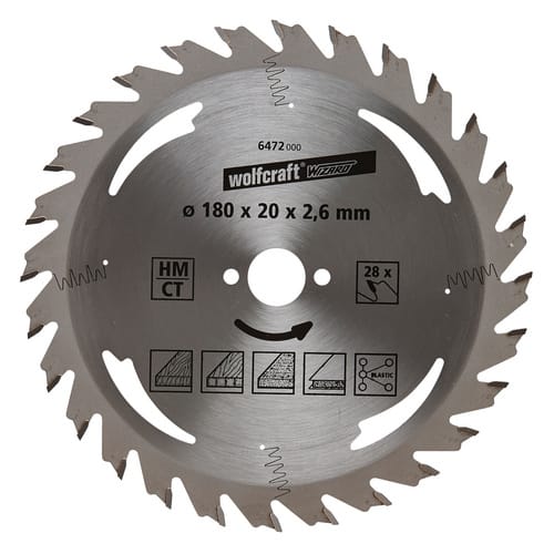 WOLFCRAFT Kreissägeblatt »Silber«, Ø: 180 mm, 28 Zähne, Hartmetall - silberfarben