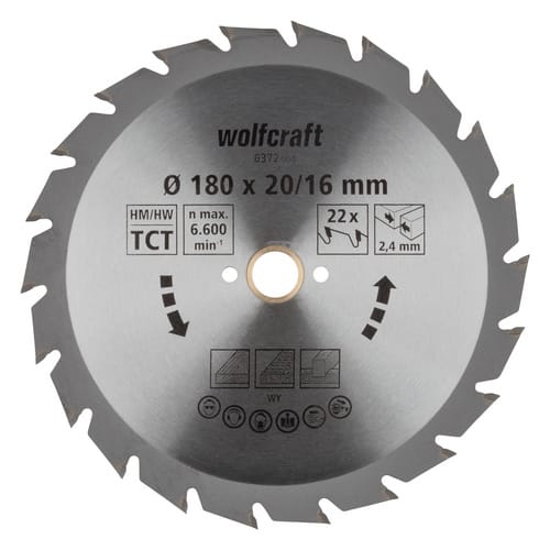 WOLFCRAFT Kreissägeblatt »Grün«, Ø: 180 mm, 22 Zähne, Hartmetall - silberfarben