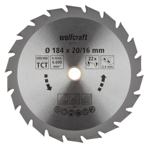 WOLFCRAFT Kreissägeblatt »Grün«, Ø: 184 mm, 22 Zähne, Hartmetall - silberfarben