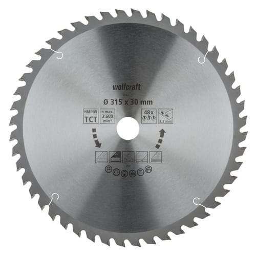 WOLFCRAFT Tisch-Kreissägeblätter, Ø: 315 mm, 48 Zähne, Hartmetall - silberfarben
