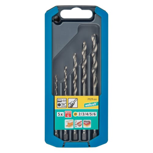 WOLFCRAFT Set: Metallbohrer, Sechskant, Ø 2 €“ 6 mm, 5-teilig - silberfarben