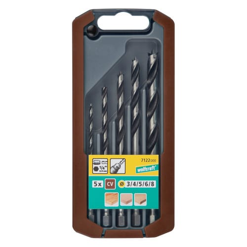 WOLFCRAFT Set: Holzbohrer, 1/4"-Sechskant, 5-teilig - grau
