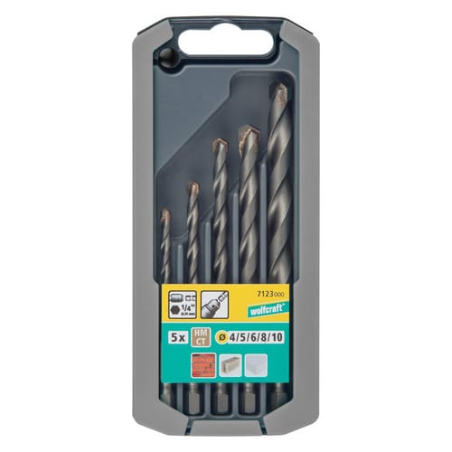 WOLFCRAFT Set: Steinbohrer, 1/4"-Sechskant, Ø 4/5/6/8/10 mm, 5-teilig - silberfarben