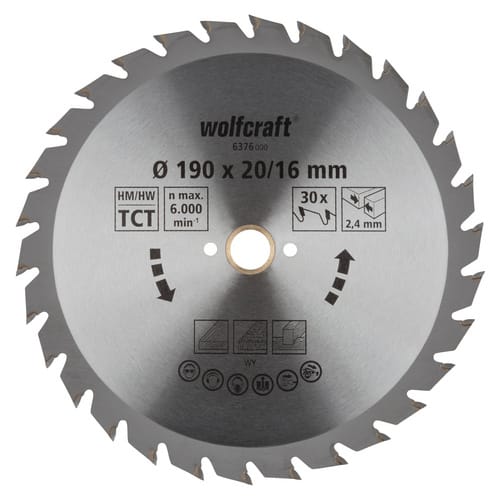 WOLFCRAFT Kreissägeblatt »Grün«, Ø: 190 mm, 30 Zähne, Hartmetall - silberfarben