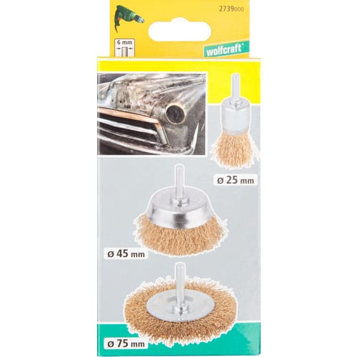 WOLFCRAFT Drahtbürsten-Set, Messing, 3-teilig - silberfarben