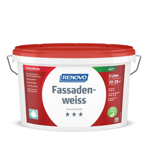 RENOVO Fassadenfarbe, matt, 5 Liter, weiß - weiss