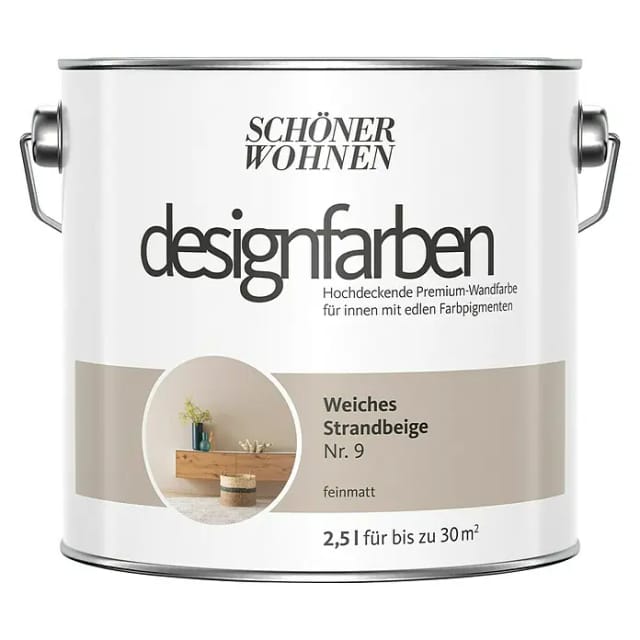 SCHÖNER WOHNEN FARBE Dispersionsfarbe »Designfarben«, Weiches Strandbeige Nr. 9, matt