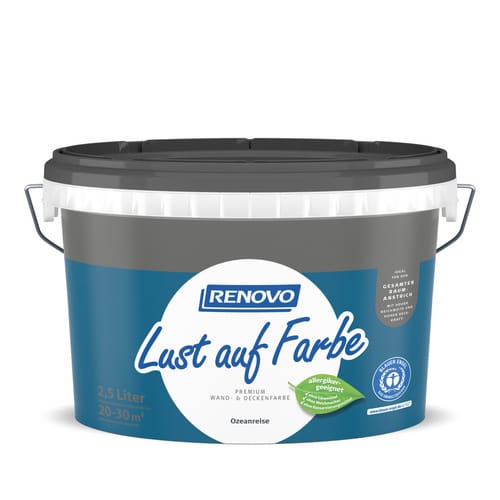 RENOVO Dispersionsfarbe, Wand- und Deckenfarbe matt »Lust auf Farbe«, 2,5 l, ozeanreise - blau