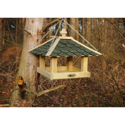 DOBAR Futterhaus, für Wildvögel, Kiefernholz/Bitumen, natur/grün - beige