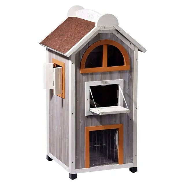 DOBAR Katzenhaus »Fancy Cat«, für Katzen, hemlockholz/Bitumen, grau