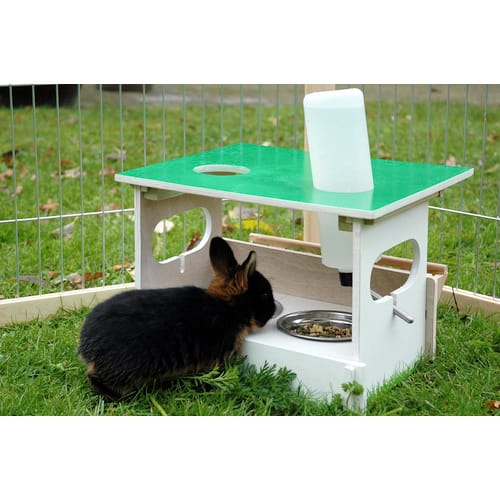 DOBAR Futterstation »Hopsi«, für Nager, Kiefernholz/Edelstahl/Kunststoff, grün/weiß