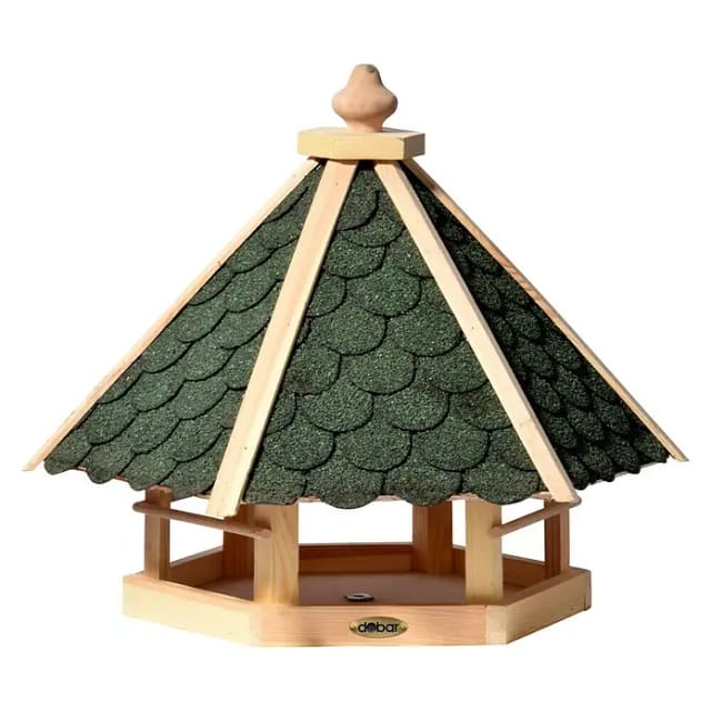 DOBAR Vogelfutterhaus, für Wildvögel, Kiefernholz/Bitumen, natur/grün - gruen