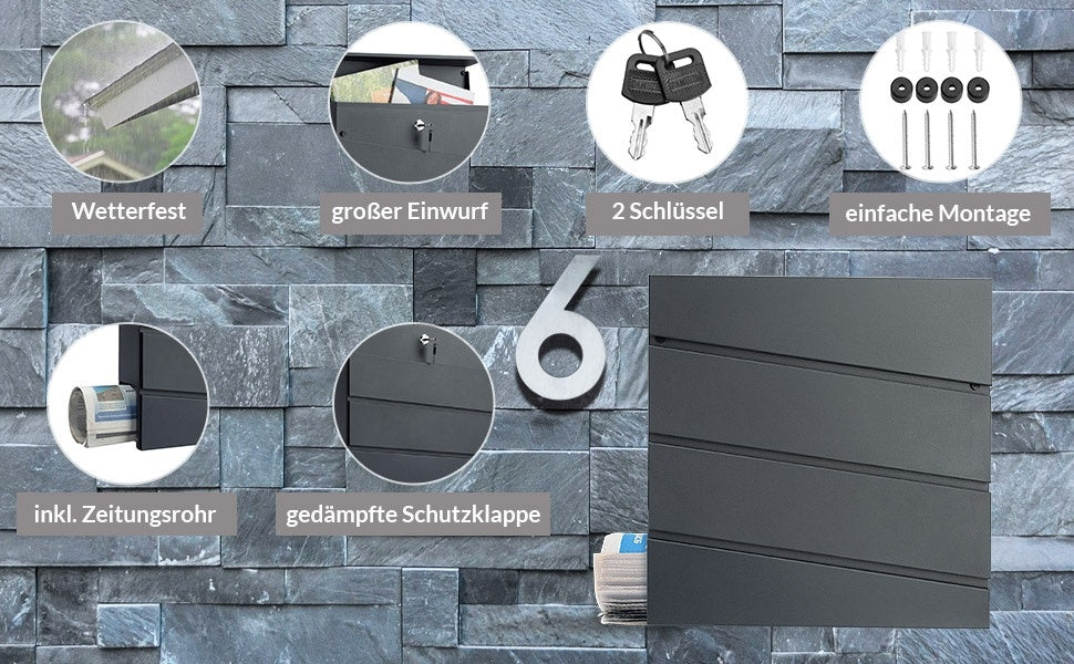 Stahlbriefkasten Mit Zeitungsfach, Wetterfest
