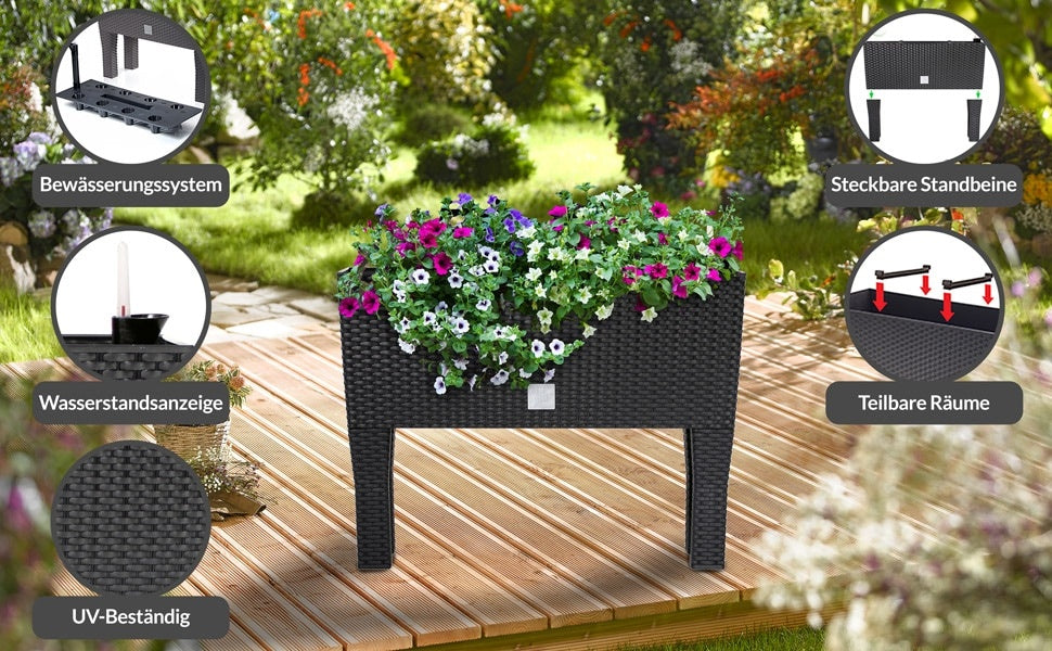 Hochbeetkasten, Anthrazit, 60 X 25 X 46 Cm, Rattan-design