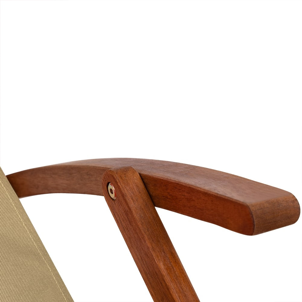 Liegestuhl Aus Akazienholz, Verstellbar Und Klappbar, Beige